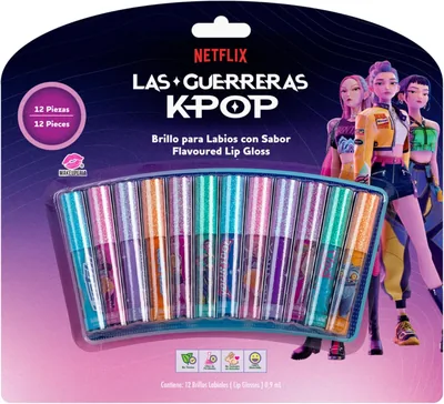 Set de Brillo Labial para Niñas Guerrera Kpop, 12 Brillos Glitter Coleccionables con Sabor Uva, Cereza y Bubblegum – 12% Off