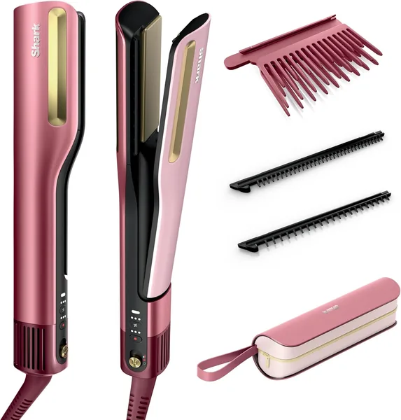 Shark SilkiPro Glätteisen + Haartrockner in einem mit Hitze-Resistenter Aufbewahrungstasche – Pink [HT401EUPK] 20% Rabatt