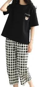 SHINTAYL 女性用パジャマ、夏、部屋着、丸首、100%コットン、短袖、パジャマセット、ラウンジウェア、3/4長 in Japan