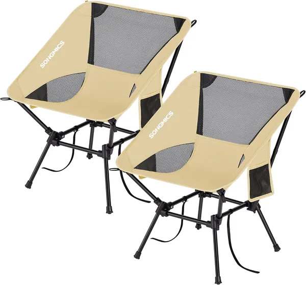 Silla de Camping SONGMICS con Lomo Bajo, Juego de 2, Altura Ajustable, Silla Exterior de Acero, Carga 150kg, con 2 Bolsillos – 29% de Descuento