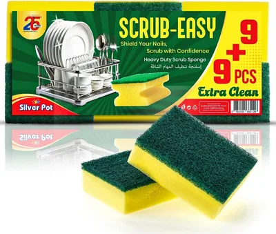 Silver Pot Kitchen Sponge & Scourer – 18 Pack (9+9), Dual-Purpose Cleaning for Pots, Best Deal: 32% Off