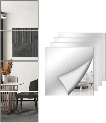 SKY-TOUCH 4PCS 30x30cm Glass Mirror Tiles – Wall Mounted