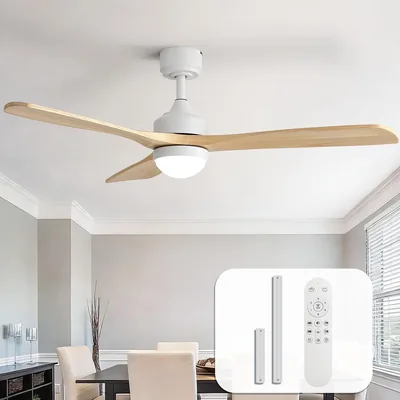 Sofucor 132cm Ventilateur Plafond avec Lumière, Ventilateur de Plafond en Bois Massif avec Télécommande, DC, 3 Températures