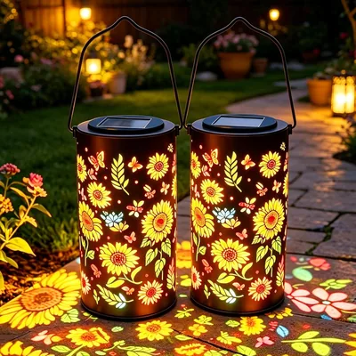 Solarleuchte für Draußen, 2er-Set Solarlampen für Garten, Wasserdichte Metall-Retro-Laterne