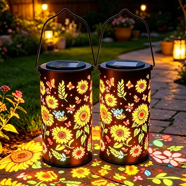 Solarleuchte für Draußen, 2er-Set Solarlampen für Garten, Wasserdichte Metall-Retro-Laterne