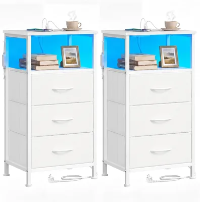 SONGMICS BELLAH Collection LGS203W102 : Table de chevet avec éclairage LED réglable, 1 étagère et 3 tiroirs – Cloud Blanc – Meilleure Affaire