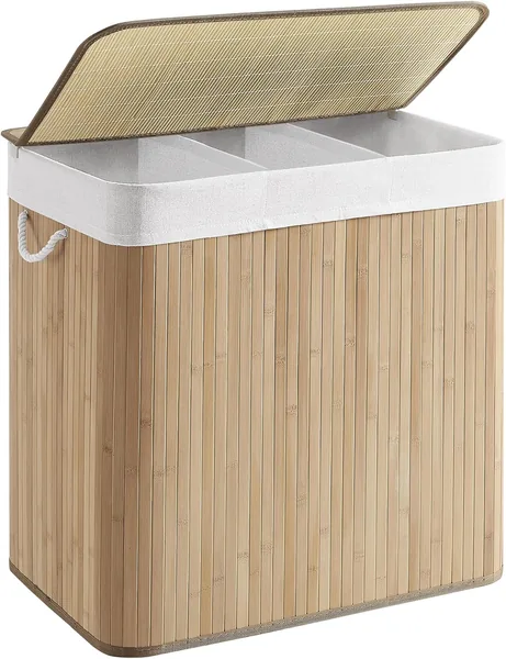 SONGMICS Dyrt Laundrykor med 3 Delar, 150L Sorteringsskal, Med Hanvare, Med Skráppa Lid, Falbar