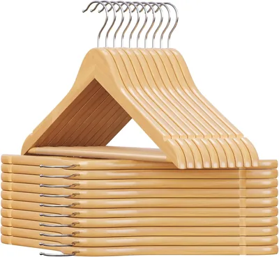 SONGMICS Houten Kledinghanger voor Pakken, Set van 20, Solide Hout Hanger, Notches in Schouder, Anti-slip voor Jakketten, Hemden