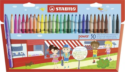 STABILO power Medium Fibre-Tip Stifte - Packung 30 - Assortiert in Hungary