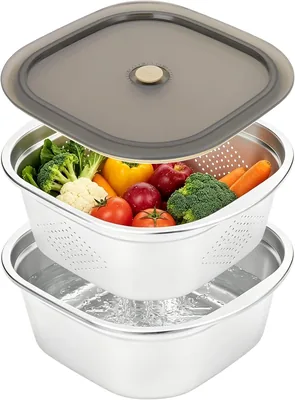 Stainless Steel Washing Up Bowl Set – 2-in-1 Colander & Basin with Lid
