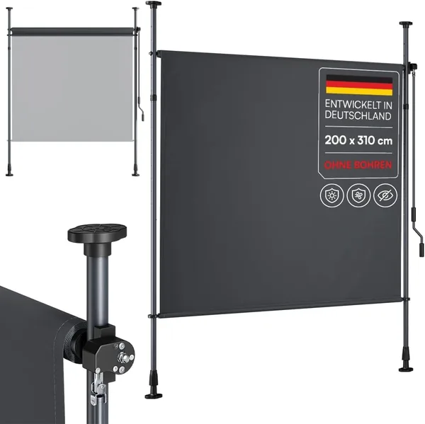 STEELSØN Serelia Verticaler Schiebedach 200 x 310 cm – Vertikales Dach Outdoor Anthracit – Privatsphäre Balkon Wetterfest – C