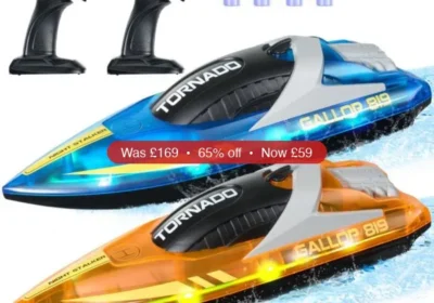 SUGIFT 2-Pack RC Speed Boats with LED Lights in Blue & Orange - 65% Off in United States