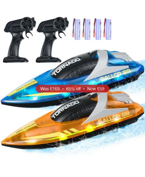 SUGIFT 2-Pack RC Speed Boats with LED Lights in Blue & Orange – 65% Off