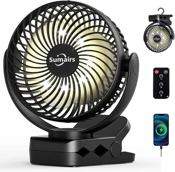 Sumairs Mini Ventilateur de Camping 10000mAh USB Rechargeable 5.5 Pouces 10-55 Heures d’Autonomie Lumière LED Crochet Silencieux avec Télécommande – Meilleure Offre