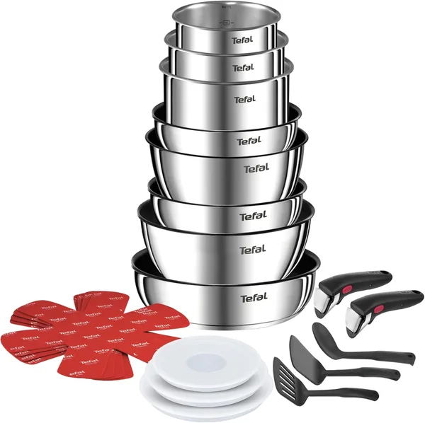 Tefal Ingenio Emotion 20 pièces Ensemble de Poêles et Casseroles avec 2 Poignées Amovibles, Induction, Revêtement Antiadhésif, Empilable