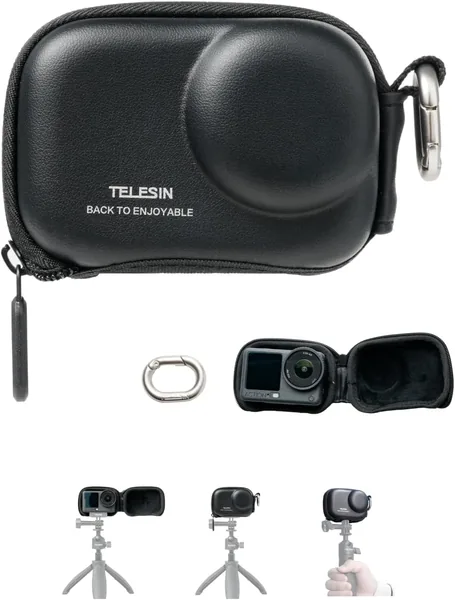 TELESIN Mini etui ochronne dla DJI Osmo Action 6/5 Pro/4/3 – Wodoszczelne, Twarde etui z tworzywa EVA z karabińczykiem i otworem (5% Off)
