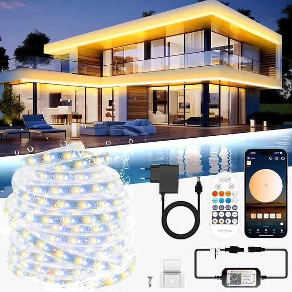 Tendist IP67 Impermeabile LED Stri, Luci Esterne Dimmabili Caldo Bianco con Telecomando e App, 11% di Sconto
