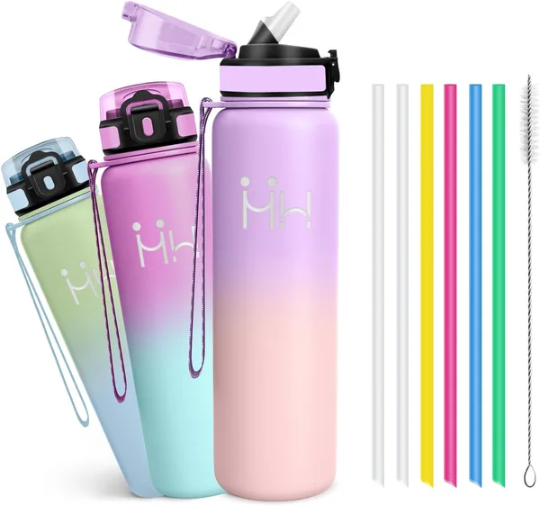 Thermos 1 L – Bouteille Isotherme – Bouteille à Paille – Acier Inoxydable 18/8 – Isolée et Sans Fuite – 24h Froide & 12h Chaude