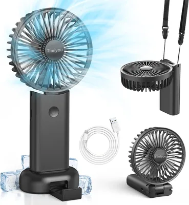 Timiyou Handheld Fan Mini USB Ventilator mit 3000 mAh Akku – Falten, Ladebar, 90° Einstellbar, 3 Geschwindigkeiten, Basis