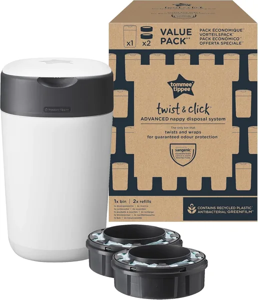 Tommee Tippee Twist and Click Nappy Feeder, Pack di 2 Ricariche, Protezione Antitacito e Antimicrobica Garantita, Capacità Generosa