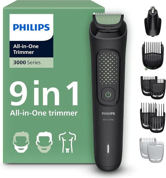 Tondeuse Philips Multigroom 3000 – Kit complet de 9 accessoires pour barbe et corps, tondeuse à cheveux peau-amicale
