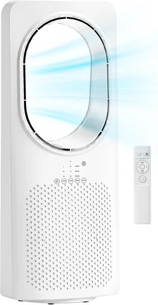 Torre Silenciosa HOMCOM 36dB, Ventilador sin Palas con Control Remoto, Oscilación de 45°, 3 Velocidades, 3 Modos, Temporizador de 15H, para Dormitorio, W