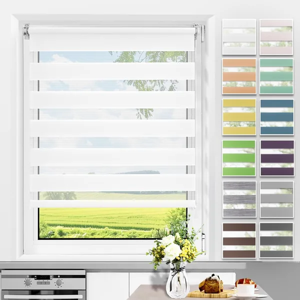 Tout-en-un rideau roulant de jour et de nuit sans perçage, facile à installer avec clips pour fenêtres ou portes, 85L x 180L cm, tissu W