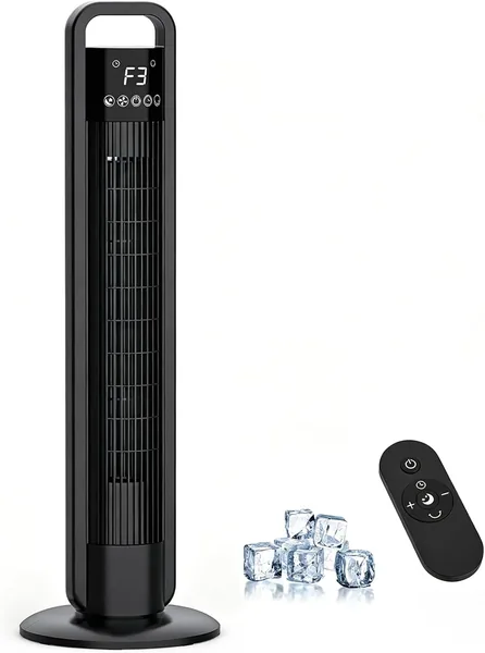 Tower Fan Schwarz – Leiser Standventilator mit Fernbedienung und LED-Display, 70° Schwingung, 4 Geschwindigkeitsstufen & 12h Timer