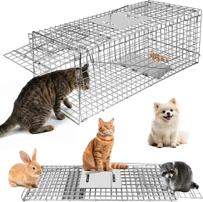 Trampa para Animales Vivos Xkimos, Jaula de Gato con 2 Puertas, Resistente al Oxidación, Acero Plegable