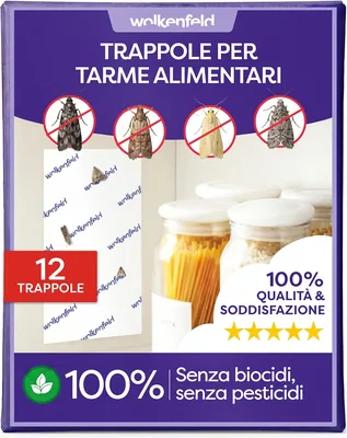 Trappi adesivi Wolkenfeld per farfalle 12x – Repellente per tarme del cibo con feromoni – Monitoraggio dispensa e cucina – 100% Naturale