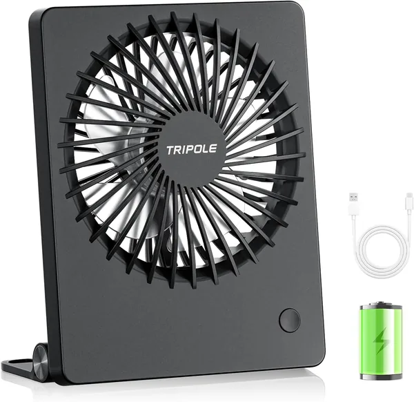 TriPole Schreibtischventilator Mit Ladefunktion – Mini-Ventilator Mit 180° Neigung Und 3 Geschwindigkeitsstufen – USB-Schreibtischventilator Für Bett