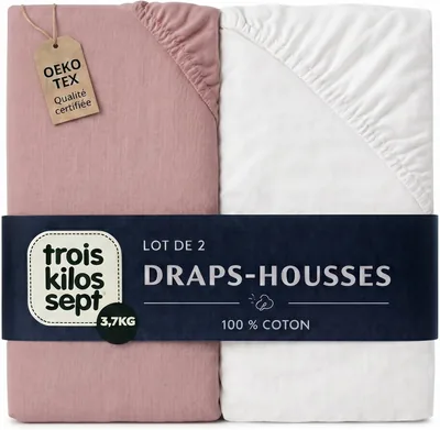 Trois Kilos Sept – Feuille de lit bébé ajustée – 100% coton jersey élastique – Douce et confortable – Bords élastiques – Norme Oeko-TEX 10