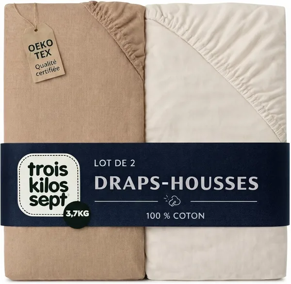 Trois Kilos Sept – Housse de matelas pour bébé – 100% coton élastique – Douce et confortable – Bords élastiques – Norme Oeko-TEX 10