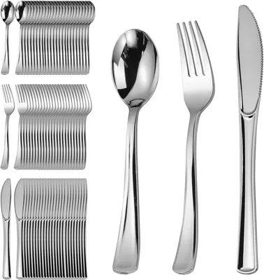 URbazaar Reusable Plastic Cutlery Set – 75 Utensils Heavy-Duty Tableware