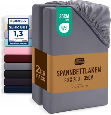 Utopia Bedding, Set von 2 passenden Bettlaken, 90 x 200 cm, Grau, Gebürstetes Mikrofaser-Passendes Laken, 35 cm tiefe Tasche – 36% Rabatt