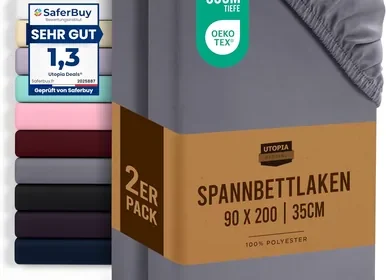 Utopia Bedding, Set von 2 passenden Bettlaken, 90 x 200 cm, Grau, Gebürstetes Mikrofaser-Passendes Laken, 35 cm tiefe Tasche - 36% Rabatt in Romania
