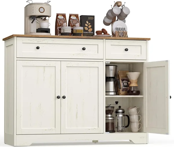 VASAGLE Siren Collection – Estantería con 2 cajones y estantes ajustables, 3 puertas, rincón de café, 40 x 10 (15% de descuento)