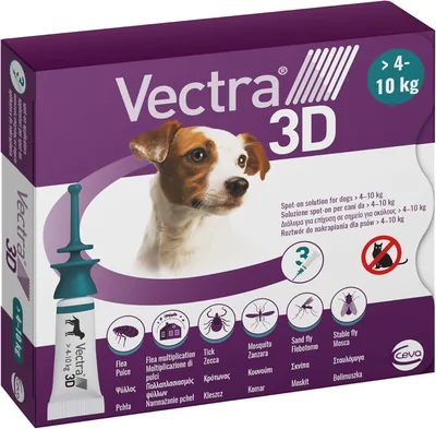 VECTRA 3D Repellente per Cani, 3 Pipette per Parassiti Flee e Mosche da 4 a 10 kg, Protezione Contro Zecche e Pulci