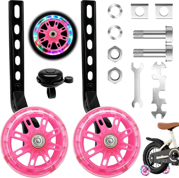 VEEKAY Ruote ausiliarie per biciclette per bambini, ruote di supporto regolabili con ruote luminose e sicure, per un’esperienza di guida divertente e sicura – Best Deal