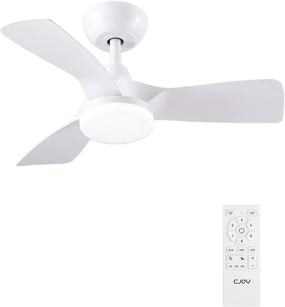 Ventilador de Techo CJOY con Luz y Control, 81 cm, Ventilador Pequeño Silencioso con Luz LED Dimmable Reversible, Blanco