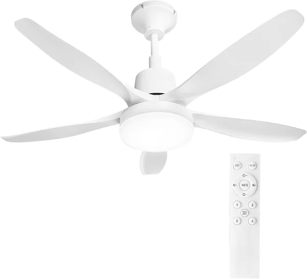 Ventilador de techo con luz LED de 76 cm, aspas finas, motor DC, control remoto de 4 velocidades, temporizador, 3CCT 18W, instalación fácil