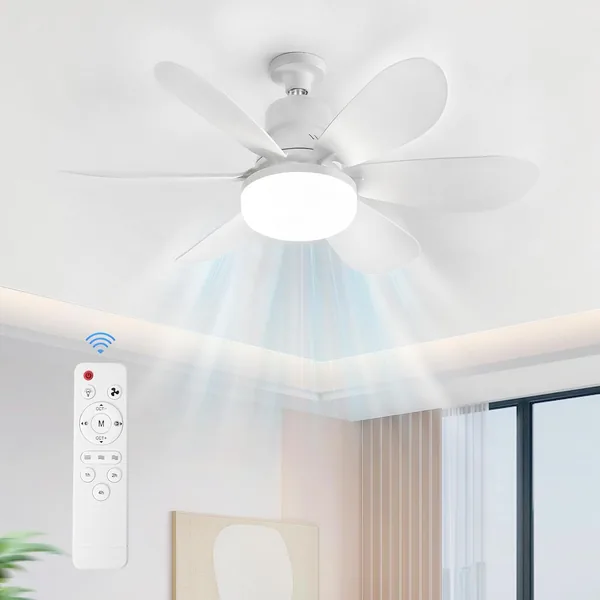 Ventilateur de Plafond ACICILI avec Éclairage et Télécommande – Lampe E27 à 3 Niveaux de Vent, Petite Lampe LED Dimmable 3000-