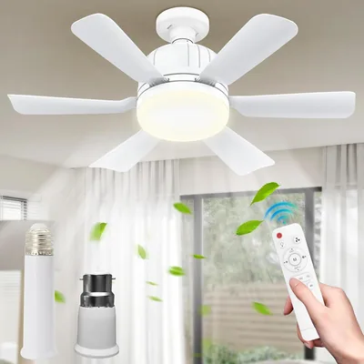 Ventilateur de plafond avec lumière et télécommande, 46CM 40W Silencieux Ventilateur E27 avec 3 Niveaux, Lampe LED Dimmable, 3 Vitesses, 2/4h Ti – 40% Off