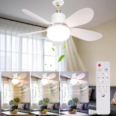 Ventilateur de plafond BomKra avec lumière et télécommande E27/E26 LED réglable avec 40 W, 5 pales silencieuses, 3 vitesses – Meilleur Prix