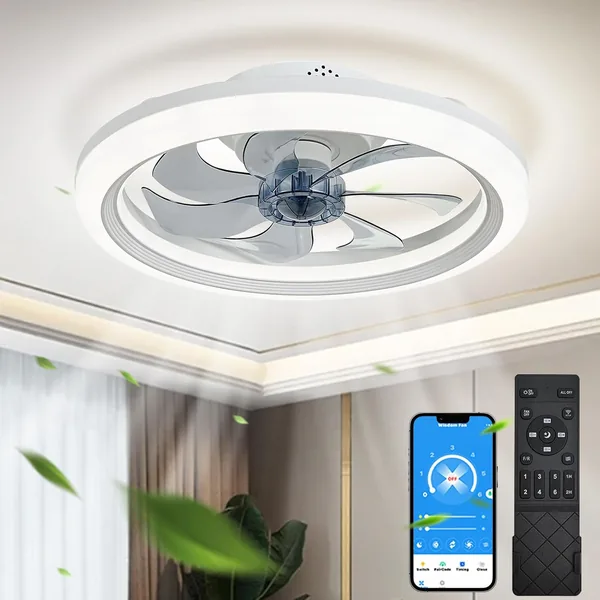 Ventilateur de plafond EKDADL réversible silencieux avec lampe intégrée – 0% à 100% dimmable via l’application – Télécommande incluse – Meilleur prix