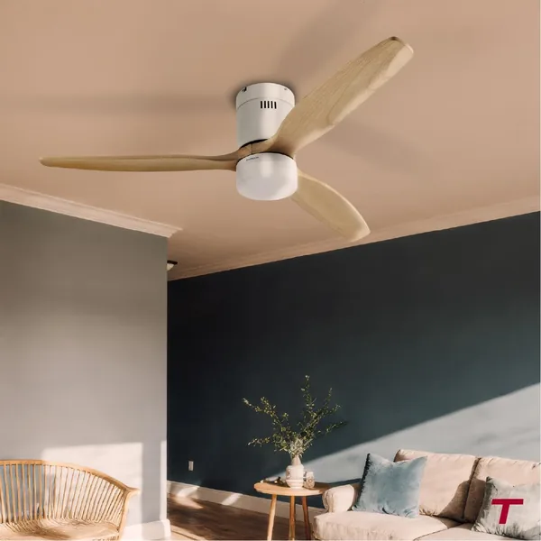 Ventilateur de plafond THOMSON avec OLIA lumière et pales en bois certifié FSC, diamètre 132 cm + télécommande incluse – Meilleur Prix