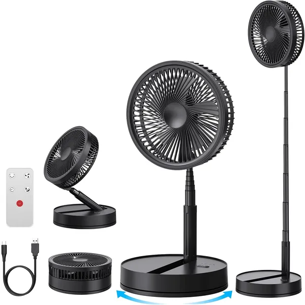 Ventilateur portable silencieux, 8.6 pouces, noir avec télécommande, 4 vitesses/minuterie – Ventilateur oscillant pour sol/meuble