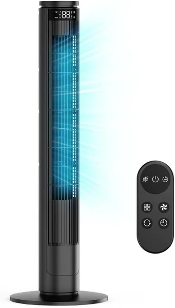 Ventilateur silencieux à colonne avec télécommande – Ventilateur tour 70° d’oscillation 6 vitesses & 5 modes, Moteur puissant 8m/s, Timer 12h, LED Screen