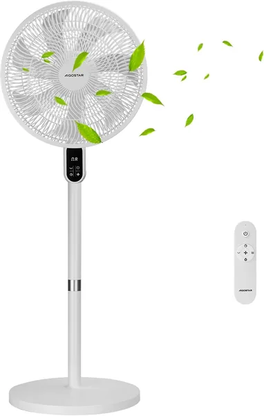 Ventilateur silencieux Aigostar 28dB avec télécommande, 7 pales puissantes, oscillation 120°, hauteur ajustable 91-125 cm, 12h