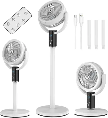Ventilateur silencieux avec télécommande, pied réglable en hauteur 3 niveaux, 8 vitesses, oscillation 80°, minuteur 8h, affichage LED, 3 lames